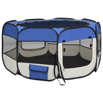 Foldable Dog Playpen with Carrying Bag - Blue 125x125x61 cm