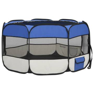 Foldable Dog Playpen with Carrying Bag - Blue 125x125x61 cm