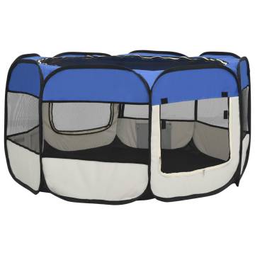 Foldable Dog Playpen with Carrying Bag - Blue 125x125x61 cm