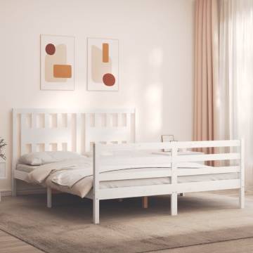 White King Size Bed Frame with Headboard - Solid Wood Design