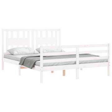 White King Size Bed Frame with Headboard - Solid Wood Design