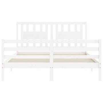 White King Size Bed Frame with Headboard - Solid Wood Design