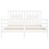 White King Size Bed Frame with Headboard - Solid Wood Design