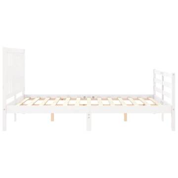 White King Size Bed Frame with Headboard - Solid Wood Design