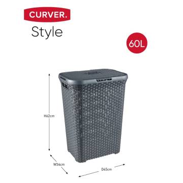 Curver Laundry Basket Set with Lid - 2x60L Anthracite