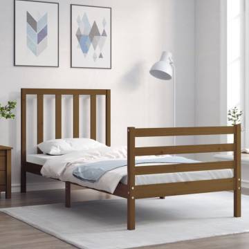 Solid Wood Bed Frame with Headboard - Honey Brown 90x200 cm