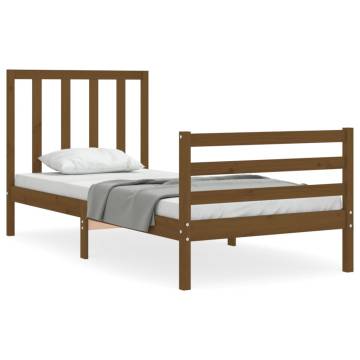 Solid Wood Bed Frame with Headboard - Honey Brown 90x200 cm