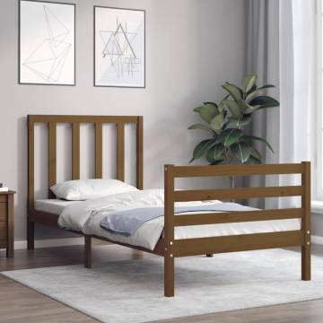 Solid Wood Bed Frame with Headboard - Honey Brown 90x200 cm