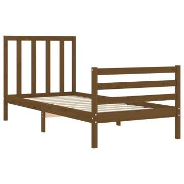 Solid Wood Bed Frame with Headboard - Honey Brown 90x200 cm