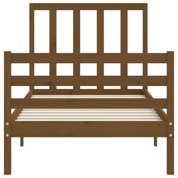 Solid Wood Bed Frame with Headboard - Honey Brown 90x200 cm