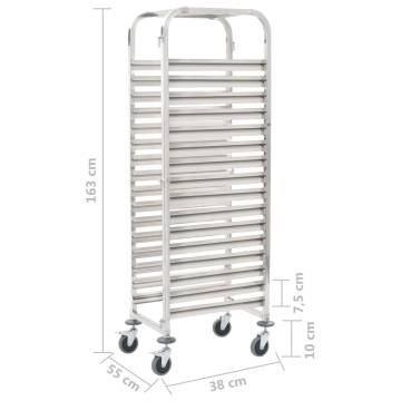 Stainless Steel Kitchen Trolley for 16 Trays - 38x55x163 cm