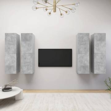 Stylish Concrete Grey TV Cabinets - 4 pcs Set | Hipomarket UK