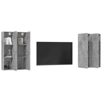 Stylish Concrete Grey TV Cabinets - 4 pcs Set | Hipomarket UK