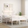 White Small Double Bed Frame with Headboard - Solid Wood