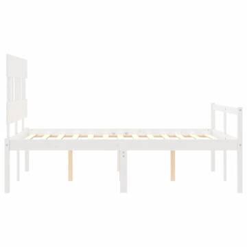 White Small Double Bed Frame with Headboard - Solid Wood