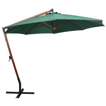 Hanging Parasol 350 cm - Wooden Pole in Green | Hipo Market