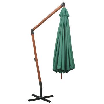 Hanging Parasol 350 cm - Wooden Pole in Green | Hipo Market