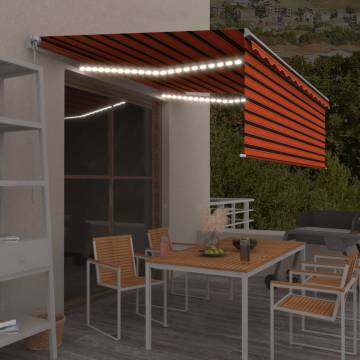 Manual Retractable Awning 4x3m Orange & Brown with LED Lights