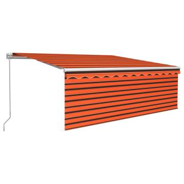 Manual Retractable Awning 4x3m Orange & Brown with LED Lights