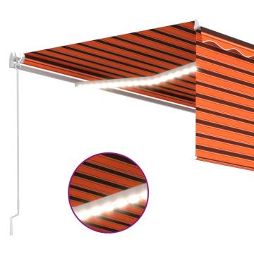 Manual Retractable Awning 4x3m Orange & Brown with LED Lights