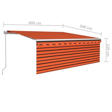 Manual Retractable Awning 4x3m Orange & Brown with LED Lights