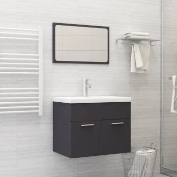 Stylish 2 Piece Bathroom Furniture Set in Grey Engineered Wood