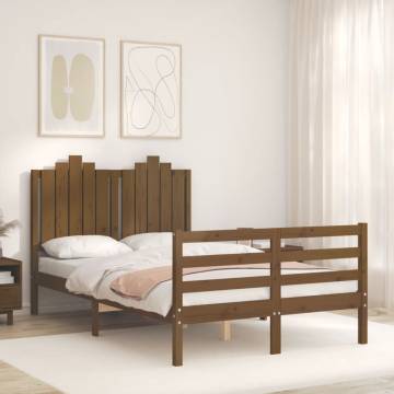 Honey Brown Small Double Bed Frame with Headboard - Solid Wood