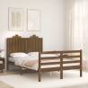 Honey Brown Small Double Bed Frame with Headboard - Solid Wood