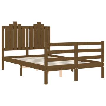 Honey Brown Small Double Bed Frame with Headboard - Solid Wood