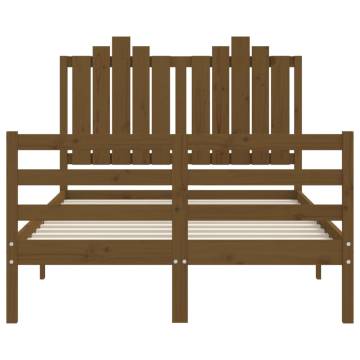 Honey Brown Small Double Bed Frame with Headboard - Solid Wood