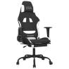 Gaming Chair with Footrest - Stylish Black & White Fabric