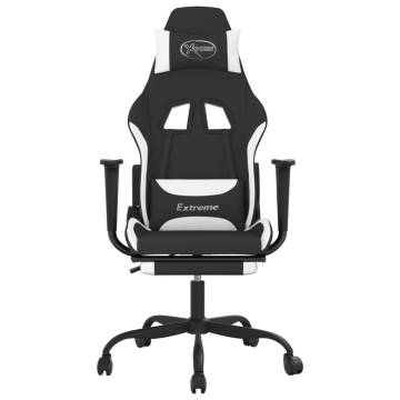 Gaming Chair with Footrest - Stylish Black & White Fabric