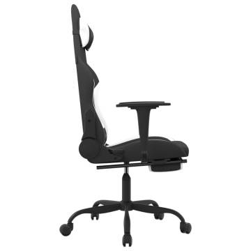 Gaming Chair with Footrest - Stylish Black & White Fabric