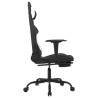 Gaming Chair with Footrest - Stylish Black & White Fabric