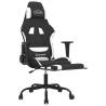 Gaming Chair with Footrest - Stylish Black & White Fabric