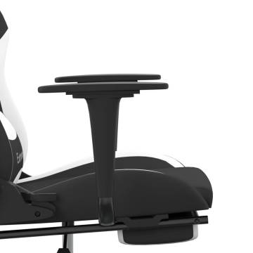 Gaming Chair with Footrest - Stylish Black & White Fabric