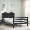 Black Bed Frame with Headboard - Solid Wood 120x200 cm