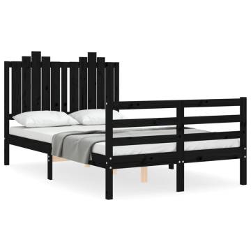 Black Bed Frame with Headboard - Solid Wood 120x200 cm