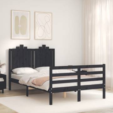 Black Bed Frame with Headboard - Solid Wood 120x200 cm