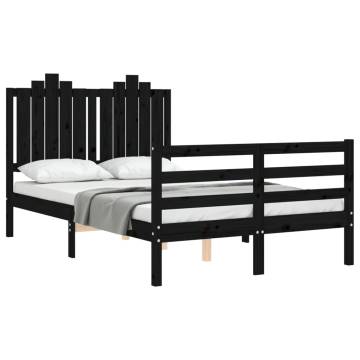 Black Bed Frame with Headboard - Solid Wood 120x200 cm