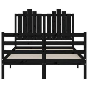 Black Bed Frame with Headboard - Solid Wood 120x200 cm