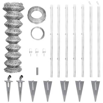 Galvanised Steel Chain Link Fence with Posts - 15x1.25 m