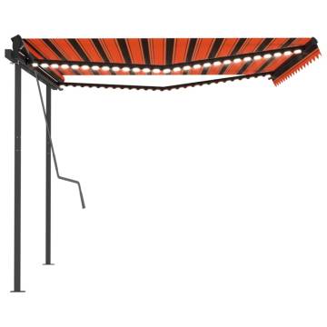 Manual Retractable Awning with LED - 4x3.5m Orange & Brown