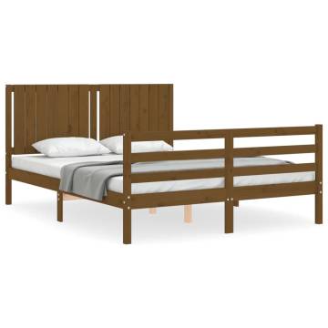 Honey Brown King Size Bed Frame with Headboard - Solid Wood