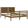 Honey Brown King Size Bed Frame with Headboard - Solid Wood