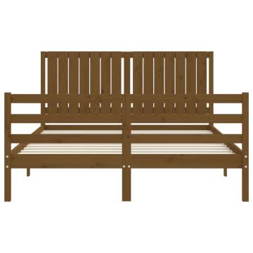 Honey Brown King Size Bed Frame with Headboard - Solid Wood