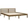 Honey Brown King Size Bed Frame with Headboard - Solid Wood