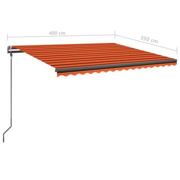 Manual Retractable Awning with LED - 4x3.5m Orange & Brown