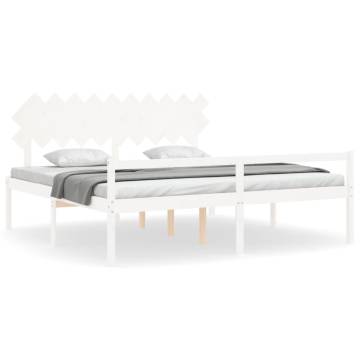 White Bed Frame with Headboard 200x200 cm - Solid Pine Wood