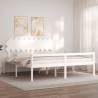 White Bed Frame with Headboard 200x200 cm - Solid Pine Wood